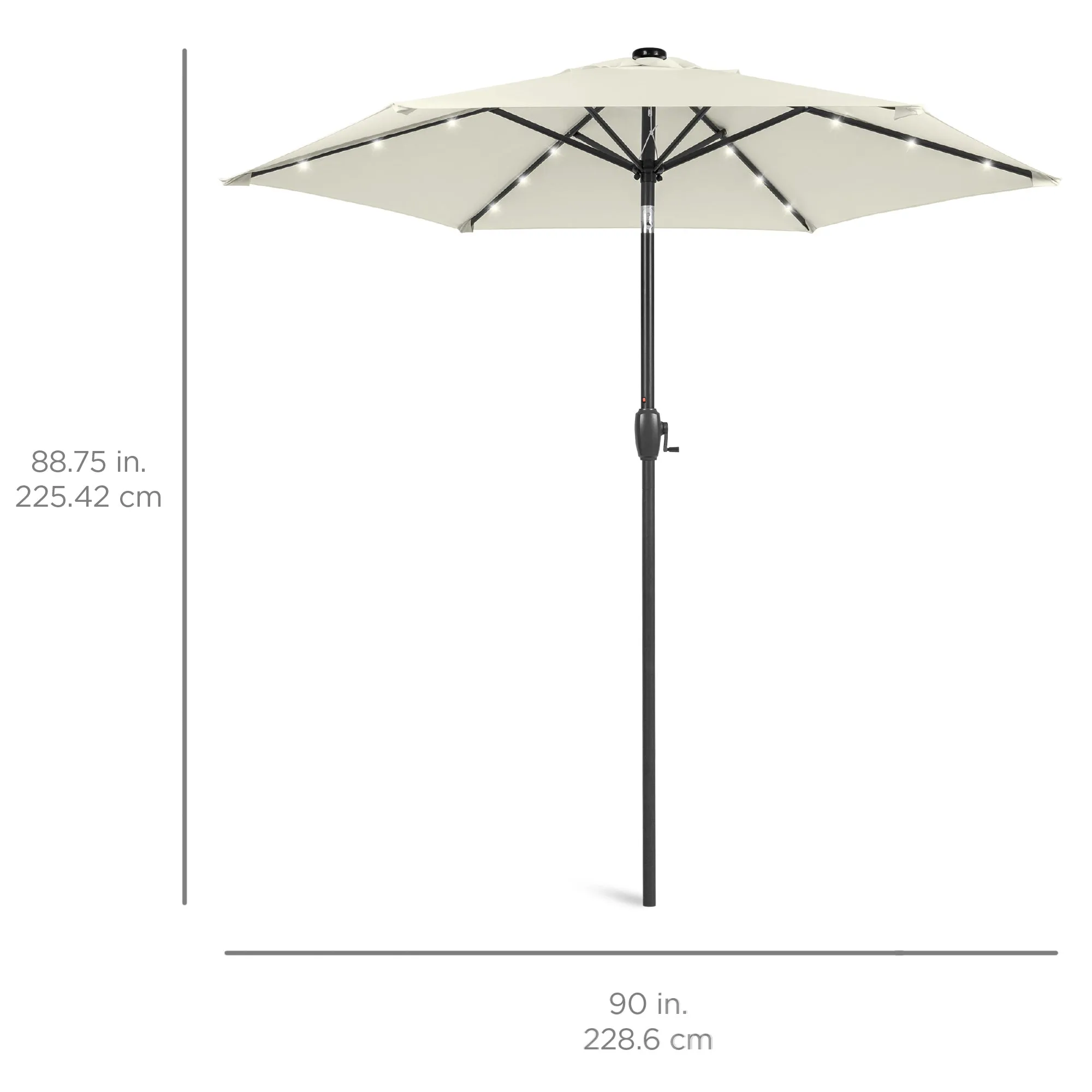 Outdoor Solar Patio Umbrella w/ Push Button Tilt, Crank Lift - 7.5ft