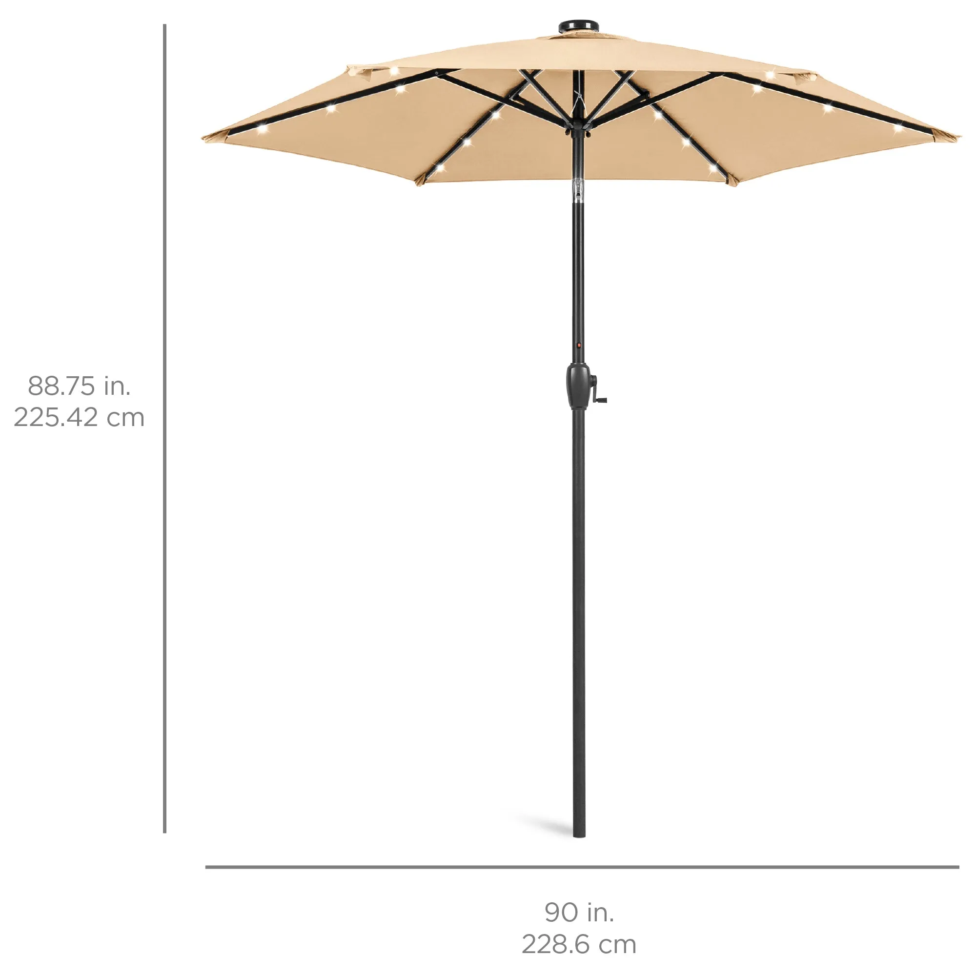 Outdoor Solar Patio Umbrella w/ Push Button Tilt, Crank Lift - 7.5ft