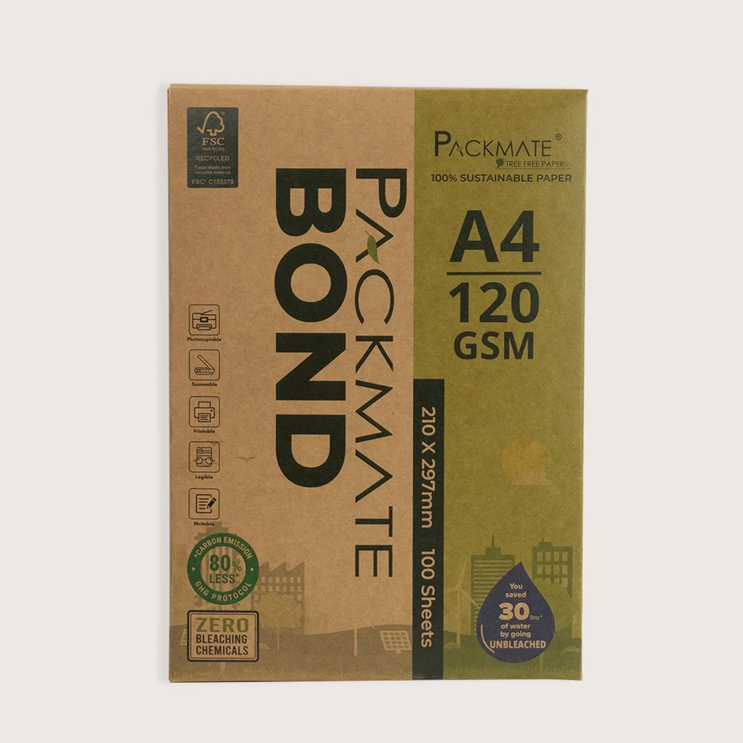 Packmate Bond Paper (Letterhead Paper) (120 GSM | A4 Size - 100 Sheets) Pack of 3 Ream | Made From 100% Recycled Paper