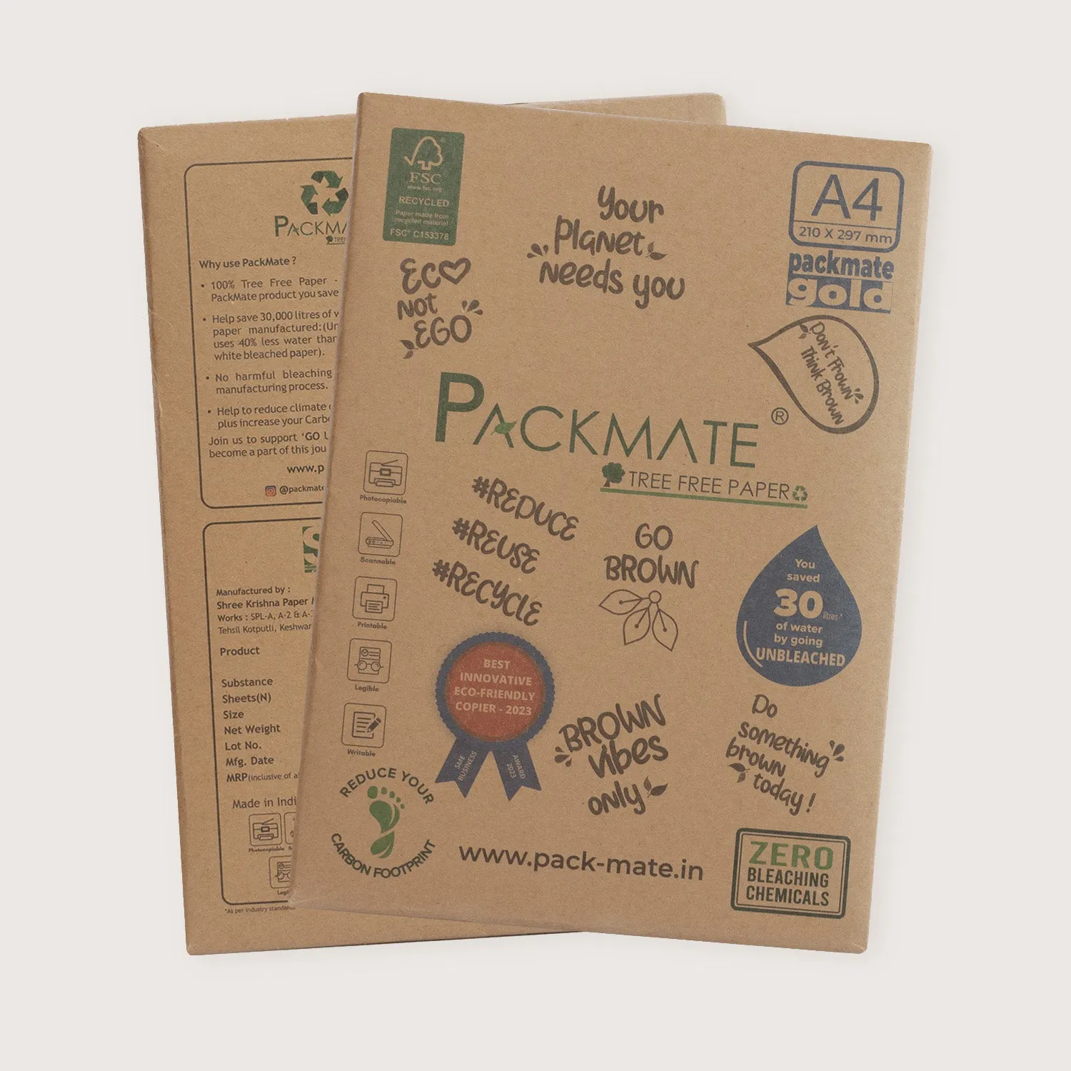 Packmate Gold (A4 Copier Paper - 500 Sheets) | A4 Paper Ream | Made From 100% Recycled Paper