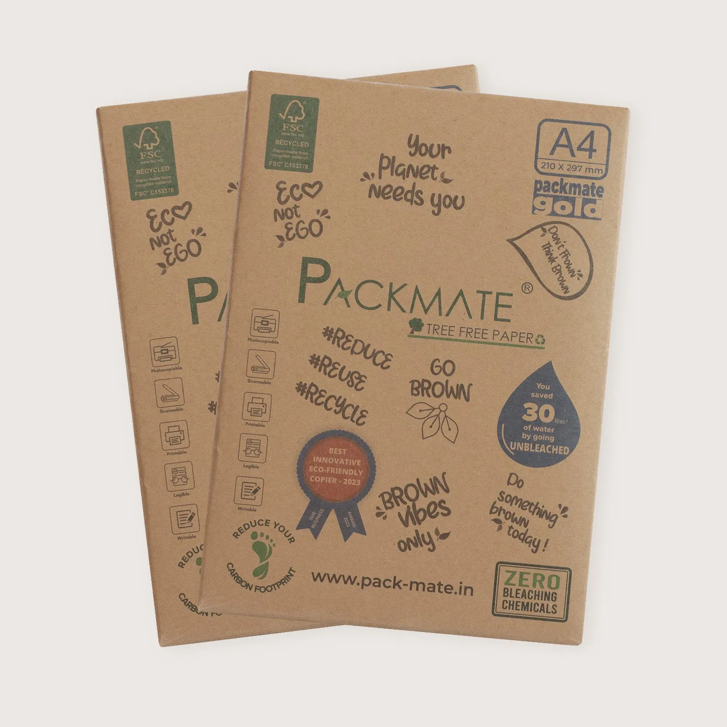 Packmate Gold (A4 Copier Paper - 500 Sheets) | A4 Paper Ream | Made From 100% Recycled Paper