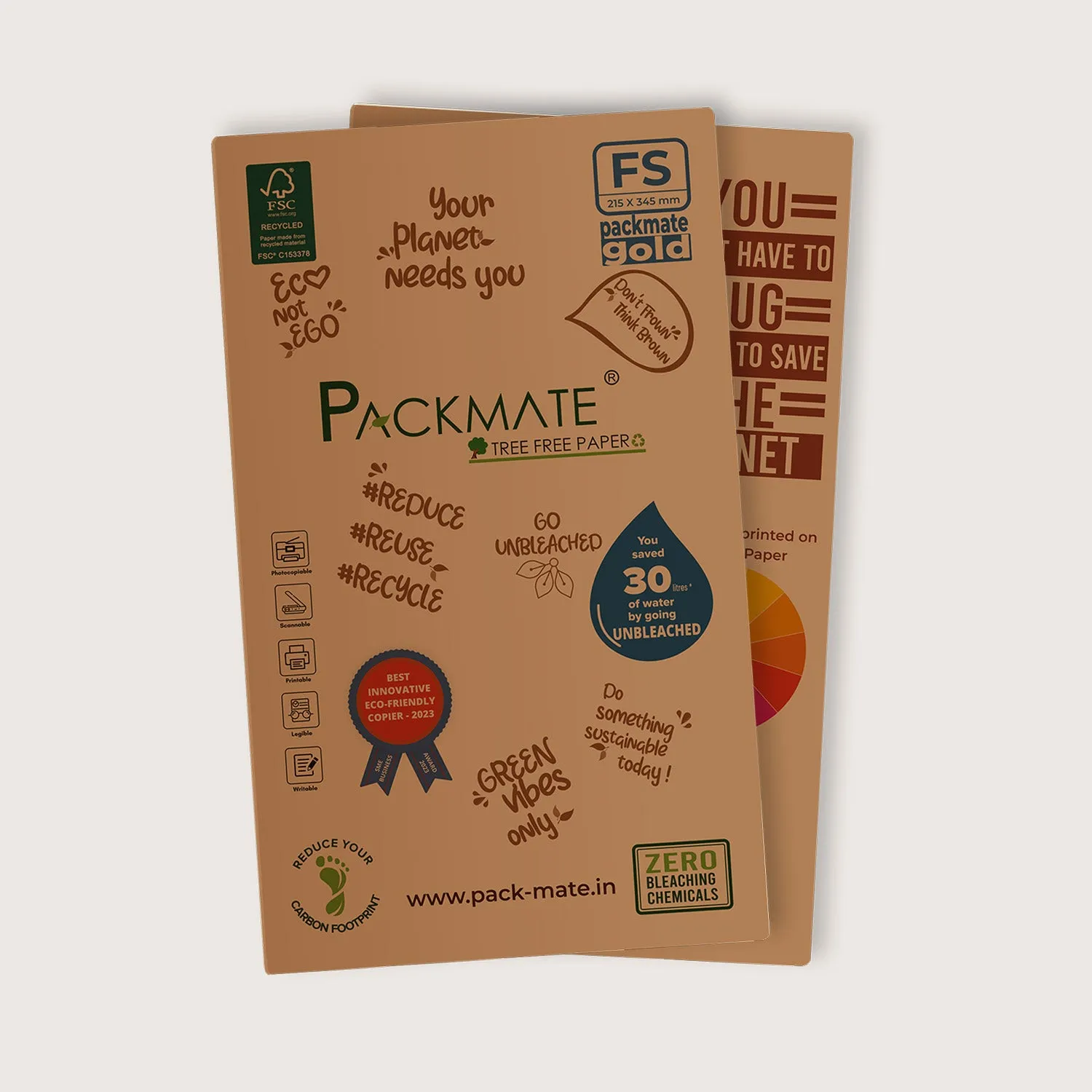 Packmate Gold Copier - FS, 1 Ream, 500 Sheet |  Made From 100% Recycled Paper