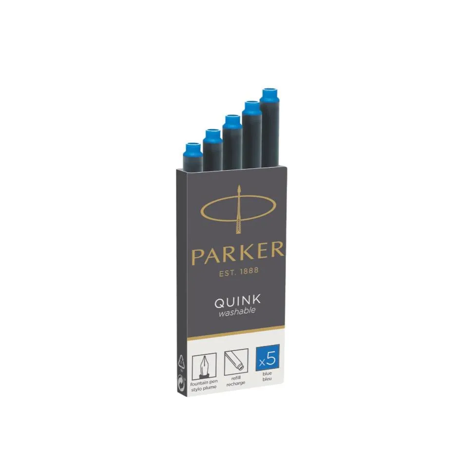 Parker Quink Fountain Pen Cartridges, Blue 5pk