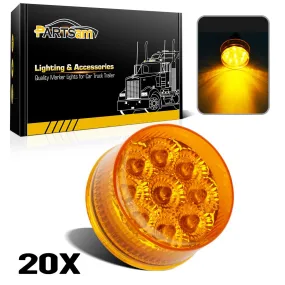 Partsam 20Pcs 2 inch Inch Round Trailer Led Side Marker and Clearance Lights Amber 9 Diodes with Reflectors for Semi Trailer Trucks, 2 Round Led Marker Lights, 2 inch Round Led Lights for Trucks
