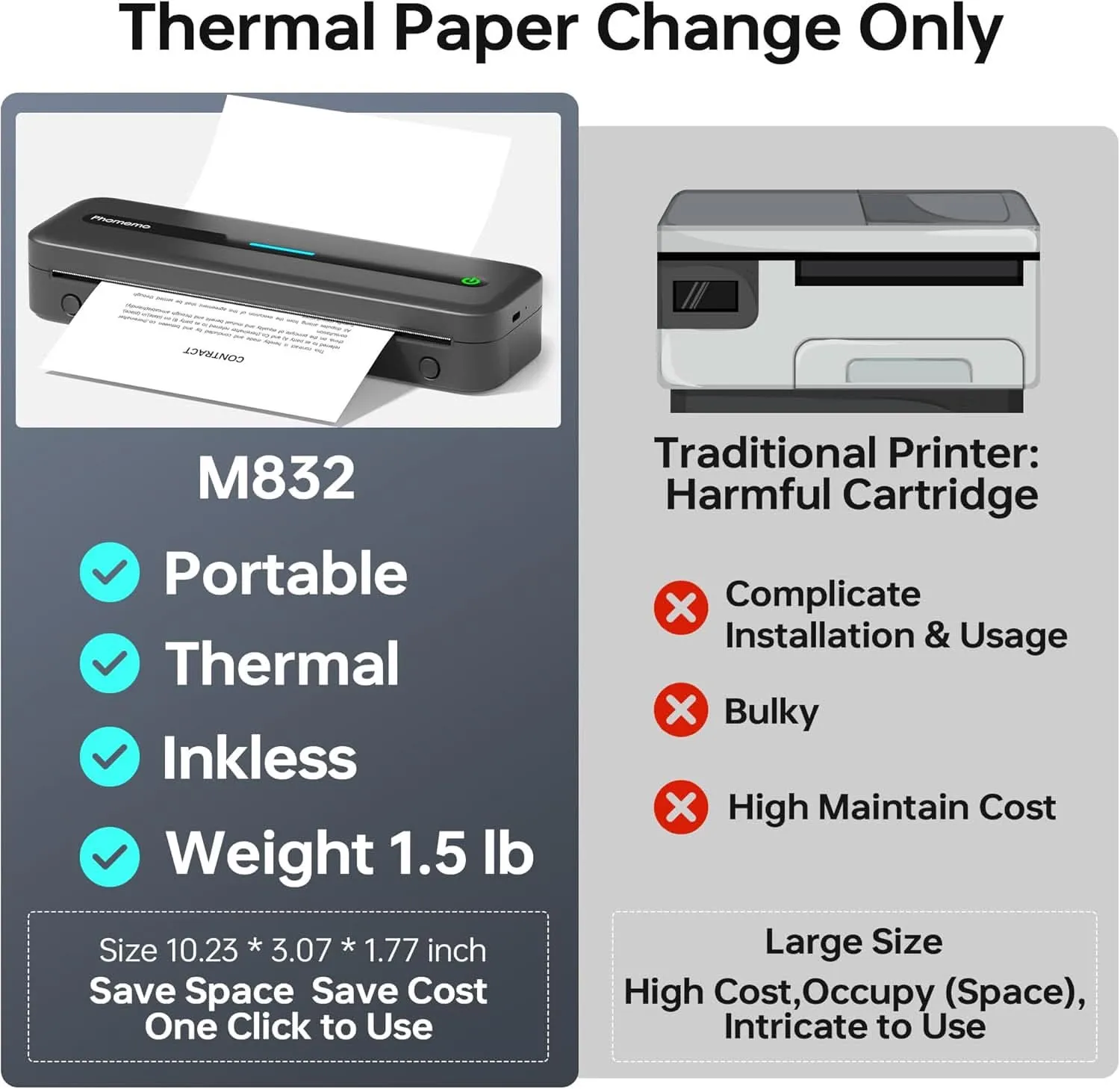 Phomemo Portable Printer,[Upgrade] M832 Inkless Printer,Bluetooth Portable Printers Wireless for Travel,8.5''x 11''Thermal Printer Support Multi Sizes for Home,Office,Car,Compatible with Phone &Laptop