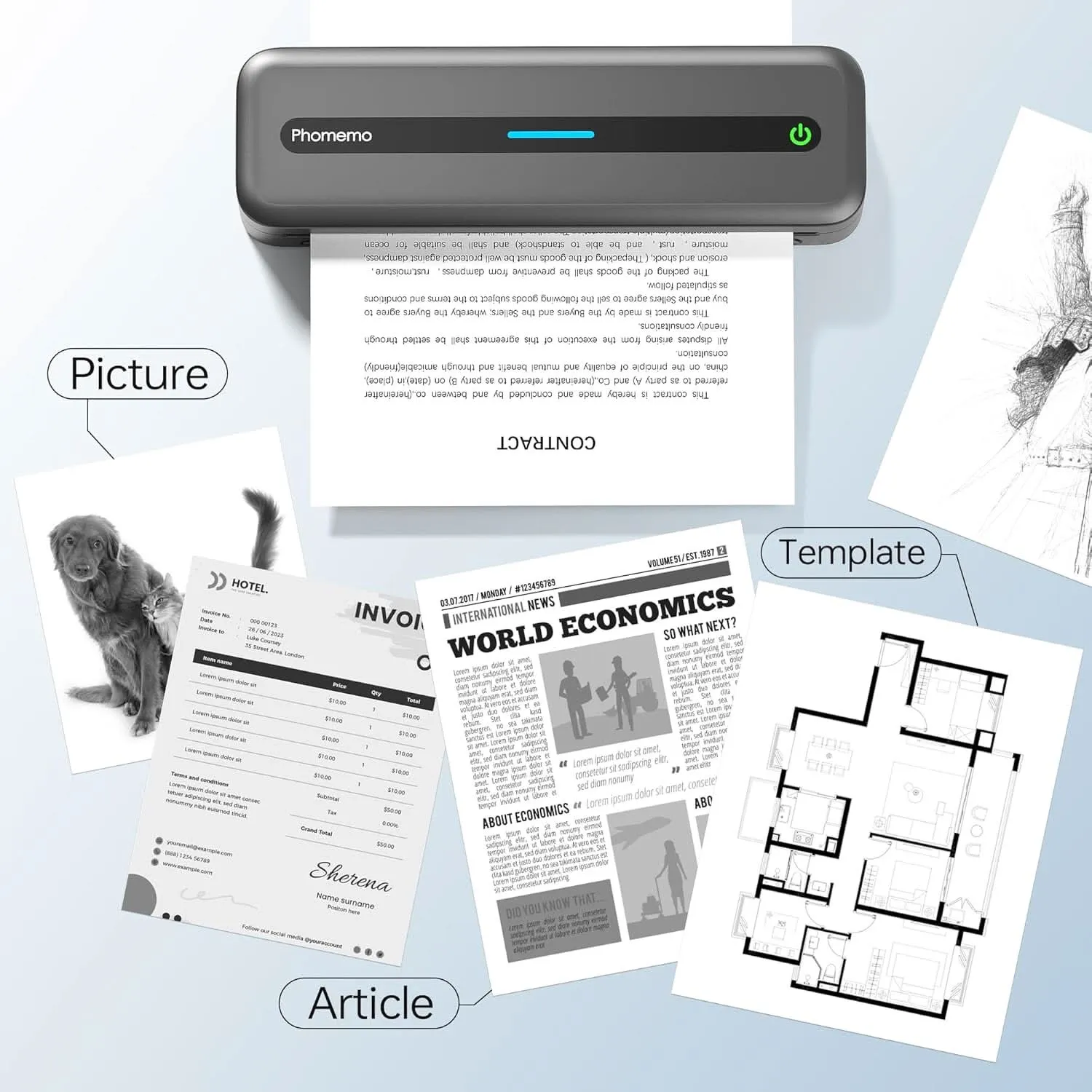 Phomemo Portable Printer,[Upgrade] M832 Inkless Printer,Bluetooth Portable Printers Wireless for Travel,8.5''x 11''Thermal Printer Support Multi Sizes for Home,Office,Car,Compatible with Phone &Laptop