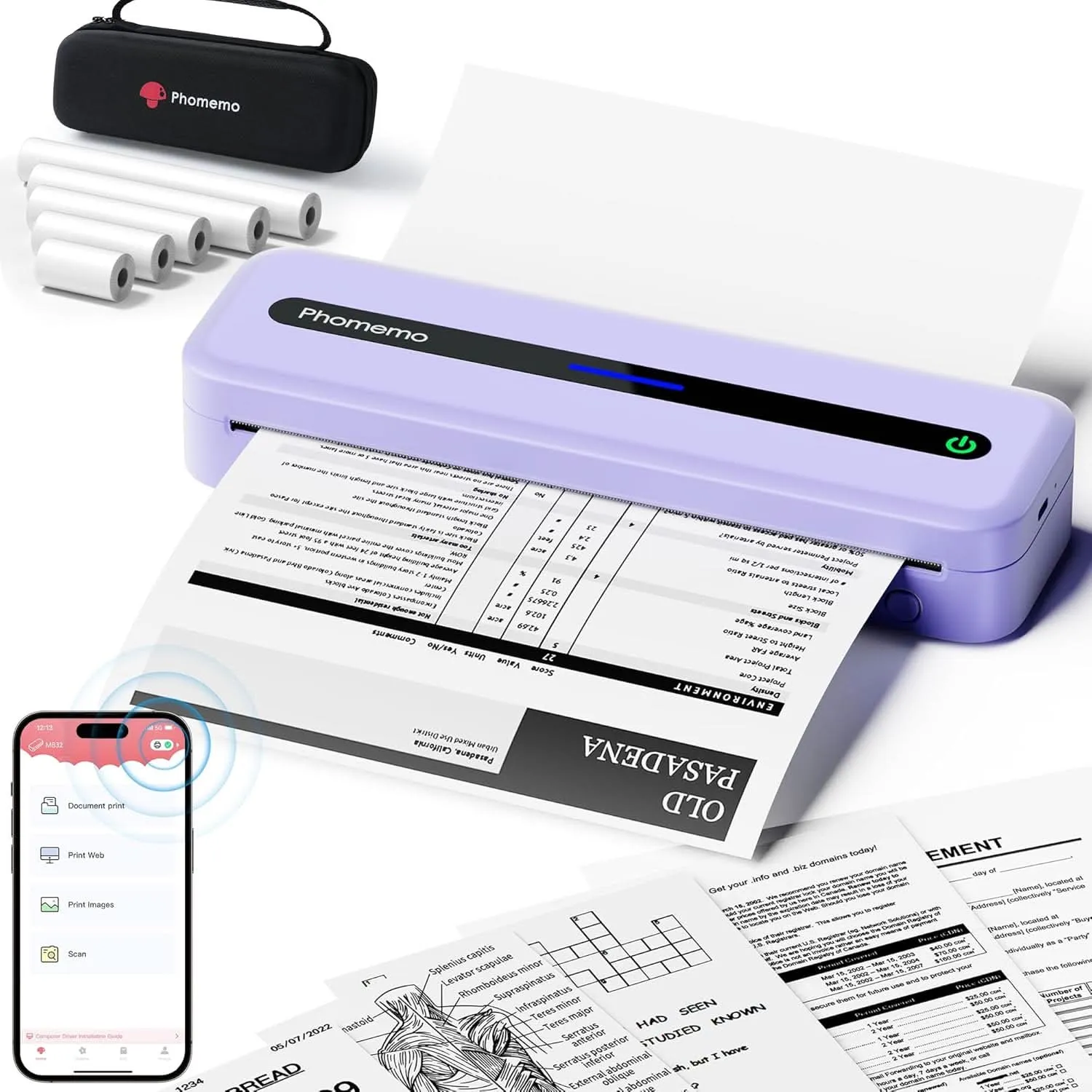 Phomemo Portable Printer,[Upgrade] M832 Inkless Printer,Bluetooth Portable Printers Wireless for Travel,8.5''x 11''Thermal Printer Support Multi Sizes for Home,Office,Car,Compatible with Phone &Laptop