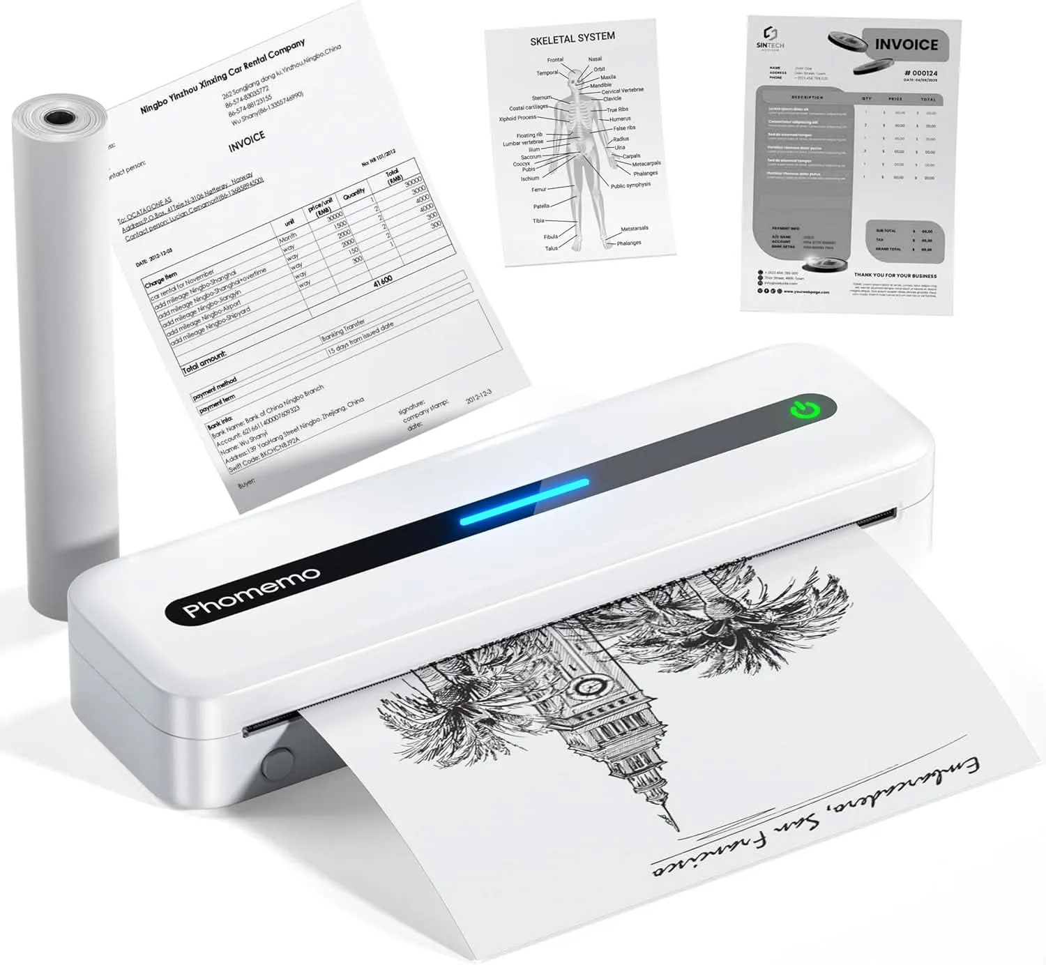 Phomemo Portable Printer,[Upgrade] M832 Inkless Printer,Bluetooth Portable Printers Wireless for Travel,8.5''x 11''Thermal Printer Support Multi Sizes for Home,Office,Car,Compatible with Phone &Laptop
