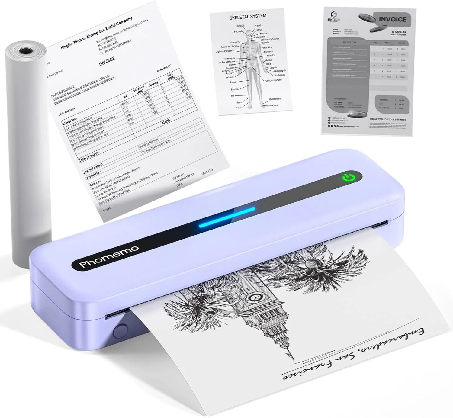Phomemo Portable Printer,[Upgrade] M832 Inkless Printer,Bluetooth Portable Printers Wireless for Travel,8.5''x 11''Thermal Printer Support Multi Sizes for Home,Office,Car,Compatible with Phone &Laptop