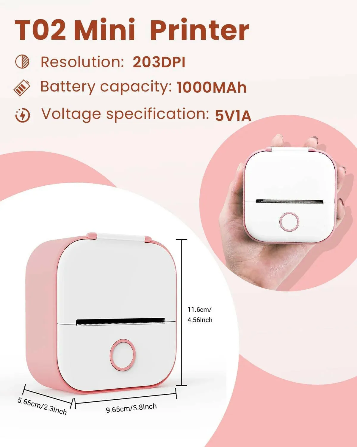 Portable Inkless Mini Sticker Printer T02 - Bluetooth Mobile Printer for Study Notes, Photos, and Journals (White)