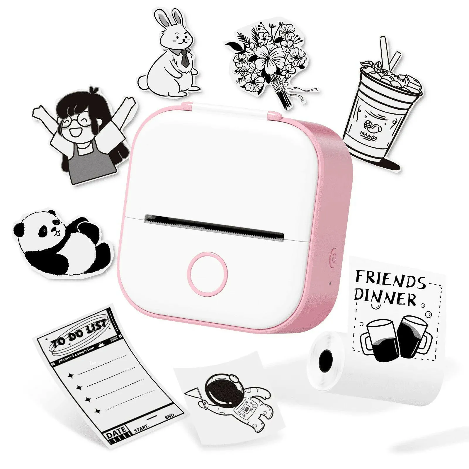 Portable Inkless Mini Sticker Printer T02 - Bluetooth Mobile Printer for Study Notes, Photos, and Journals (White)