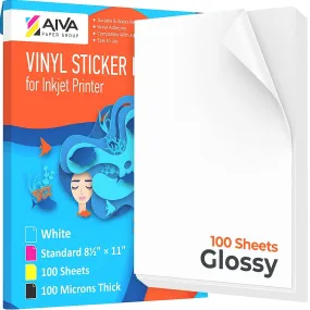 Printable Vinyl Sticker Paper Waterproof Decal for Inkjet Printer 100 Pcs 8.5x11