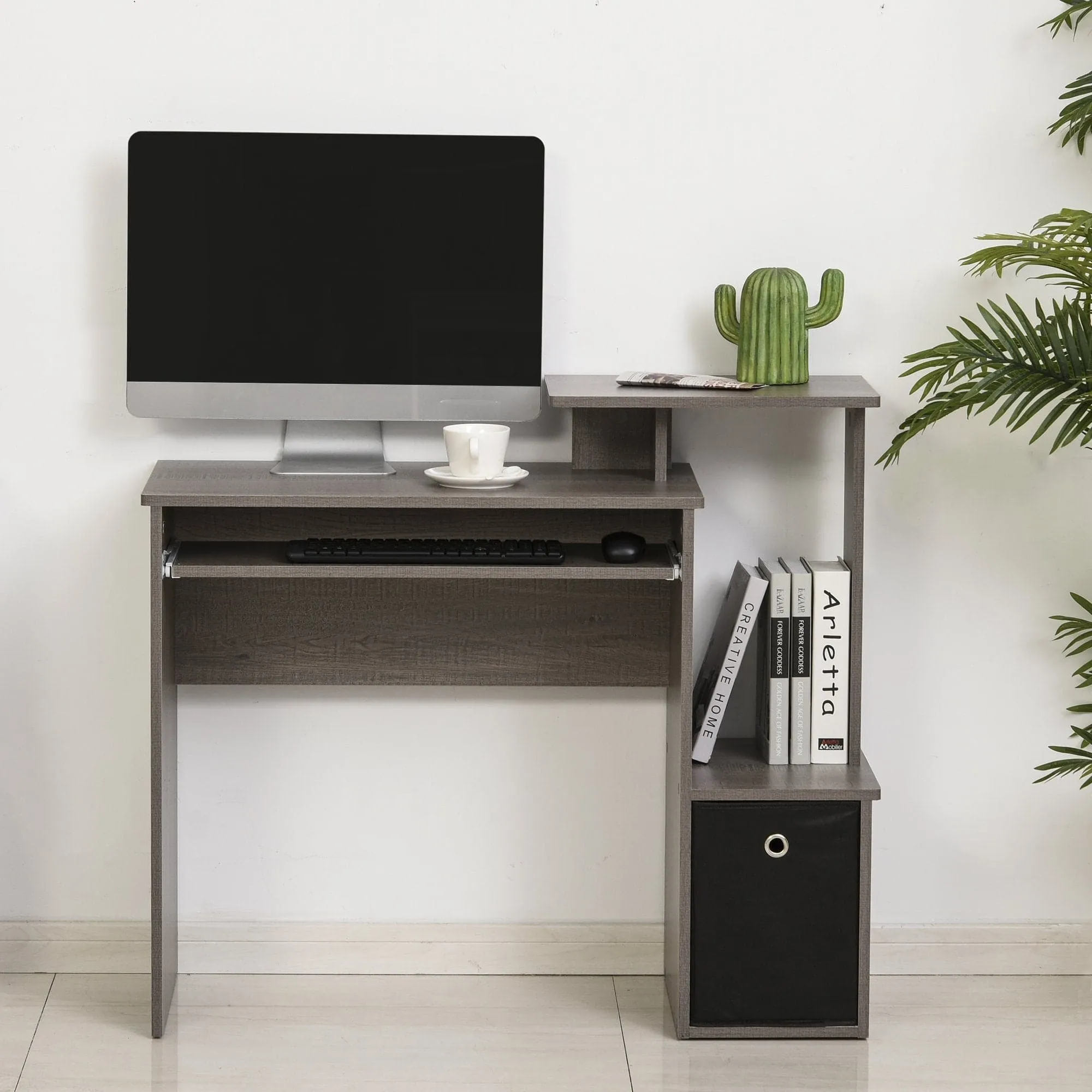 ProperAV Extra Computer Desk with Sliding Keyboard Tray & Side Compartment