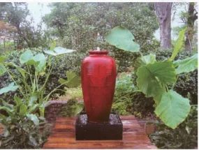 Red Black Glazed Large Round Fancy Ceramic Fountain with Striped Design