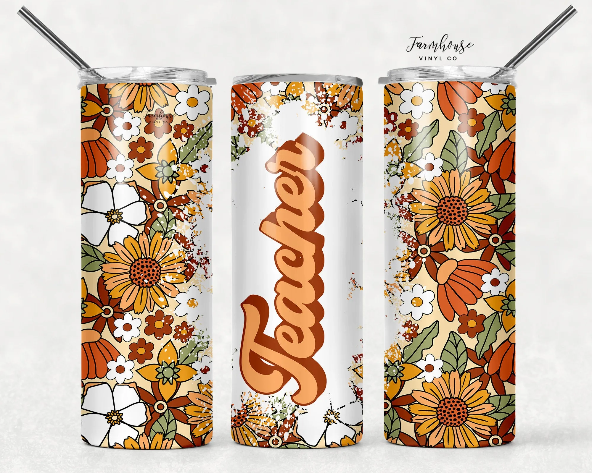 Retro Daisies Teacher Tumbler