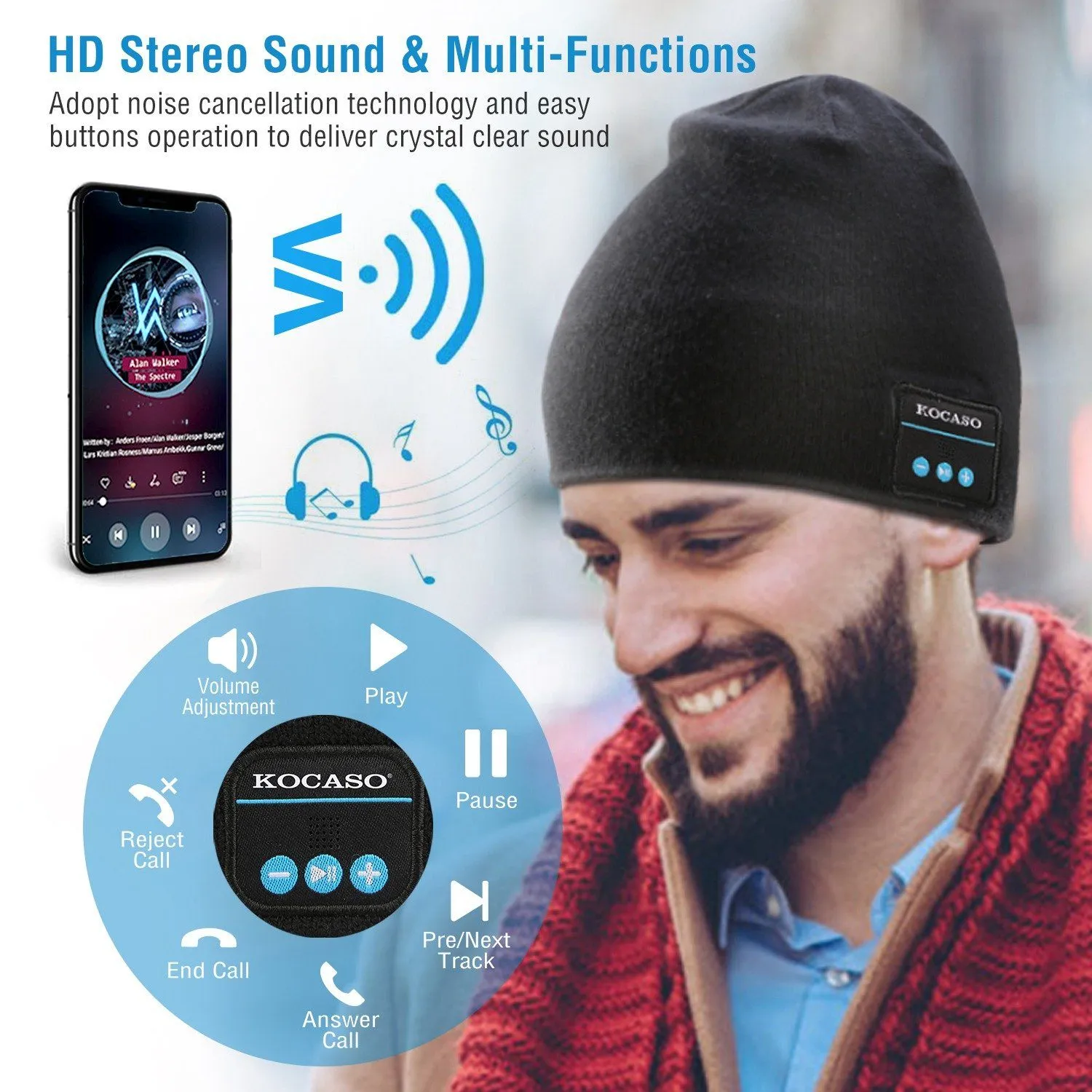 Soft Wireless Beanie Headphone Hat with V4.2 Noise Cancellation