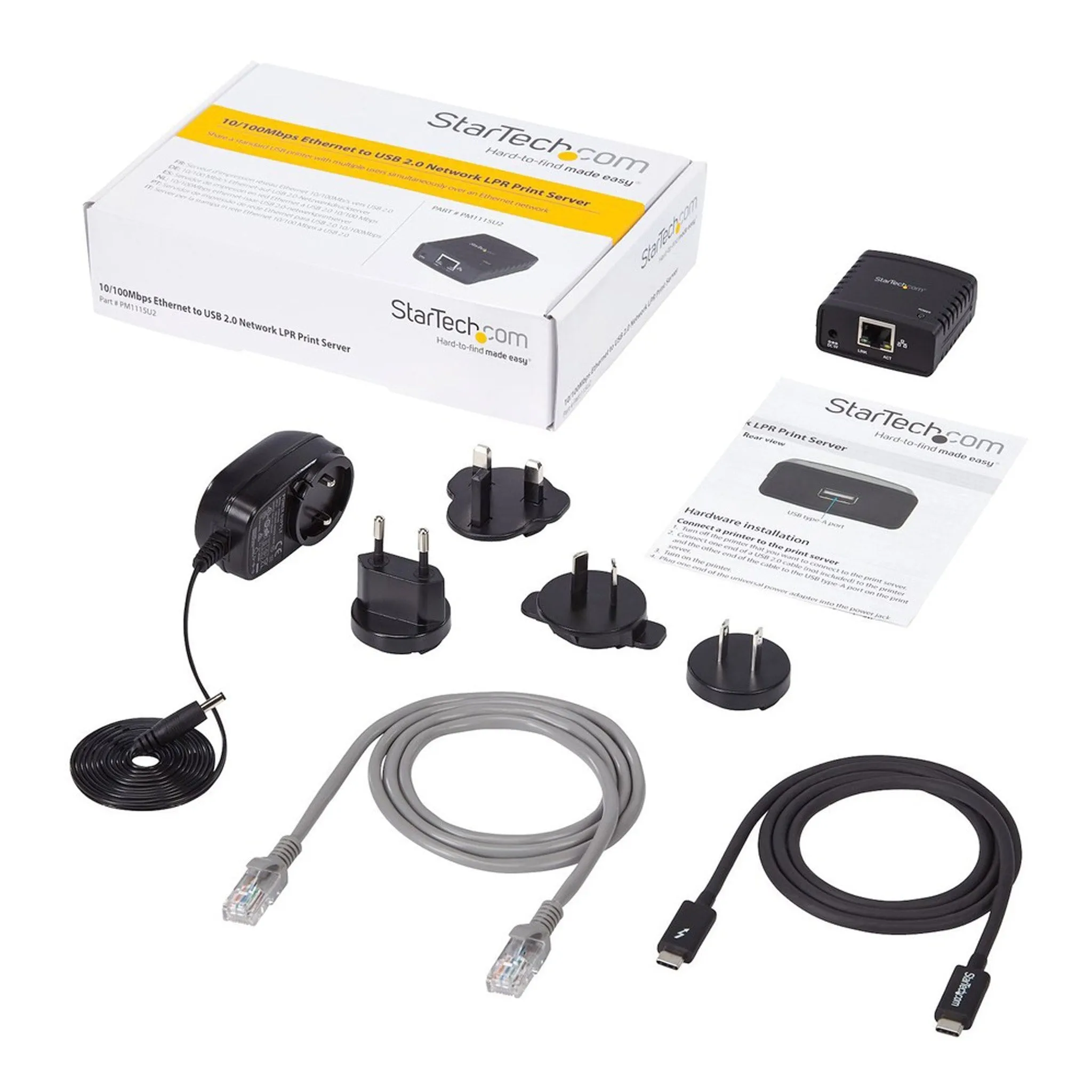 StarTech PM1115U2 10/100Mbps Ethernet to USB 2.0 Network LPR Print Server