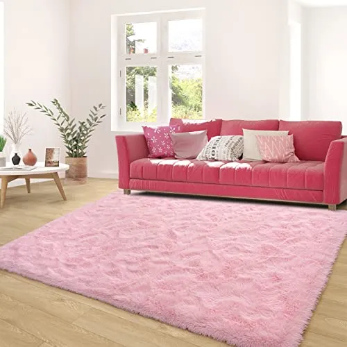 Ultra Soft Pink Rugs for Bedroom 4x6 Feet, Fluffy Shag Area Rugs for Living Room, Large Comfy Furry Rug for Girls Kids Baby Room Decor, Non Slip Nursery Rug Modern Indoor Fuzzy Floor Carpet
