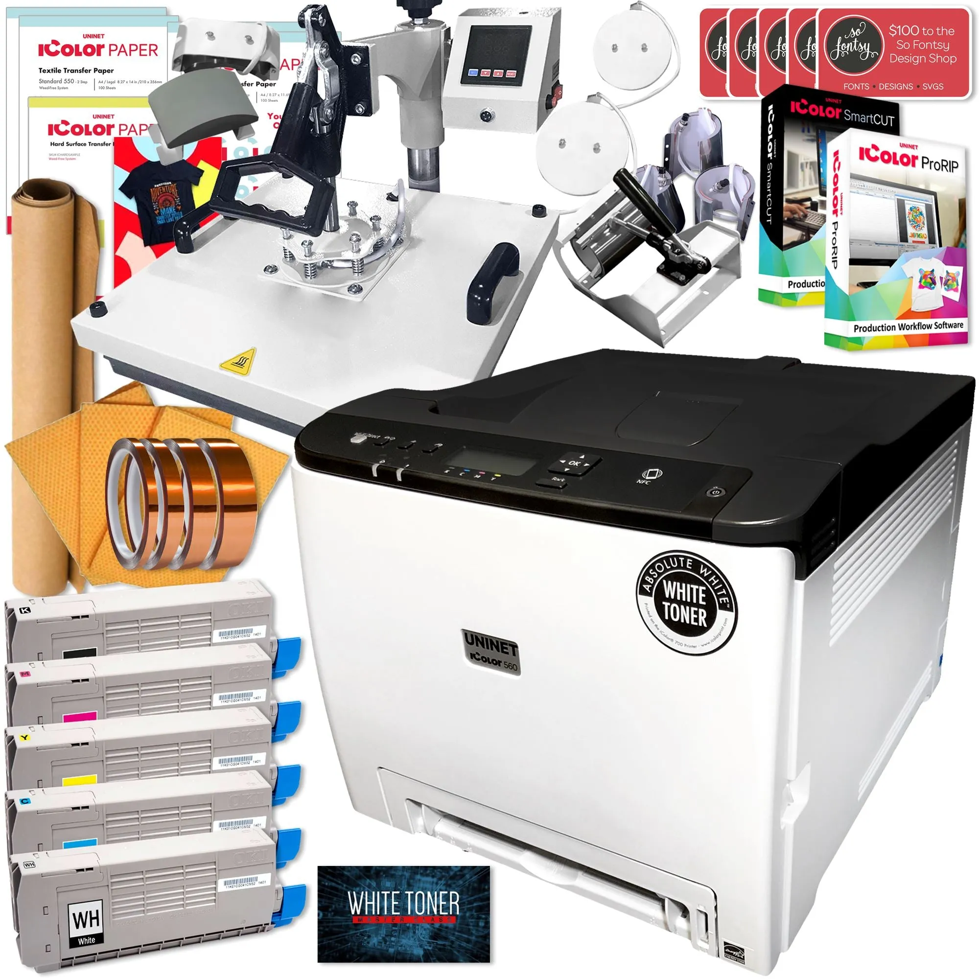 Uninet IColor 560 Business Bundle w/ 8-in-1 Heat Press, Media, $1044 Software