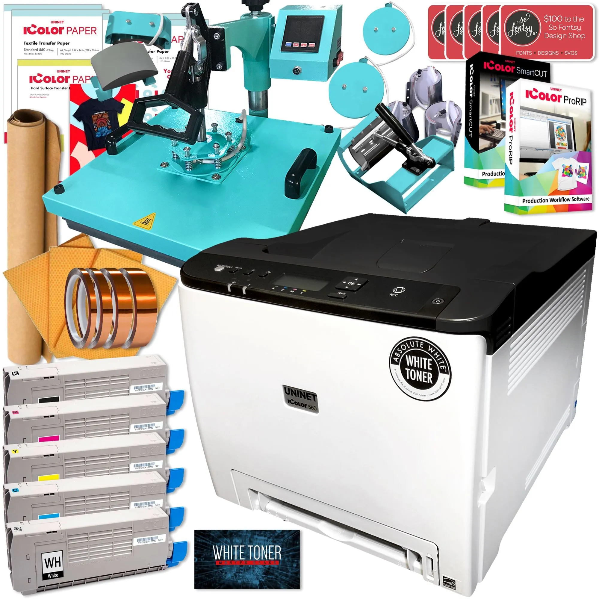 Uninet IColor 560 Business Bundle w/ 8-in-1 Heat Press, Media, $1044 Software