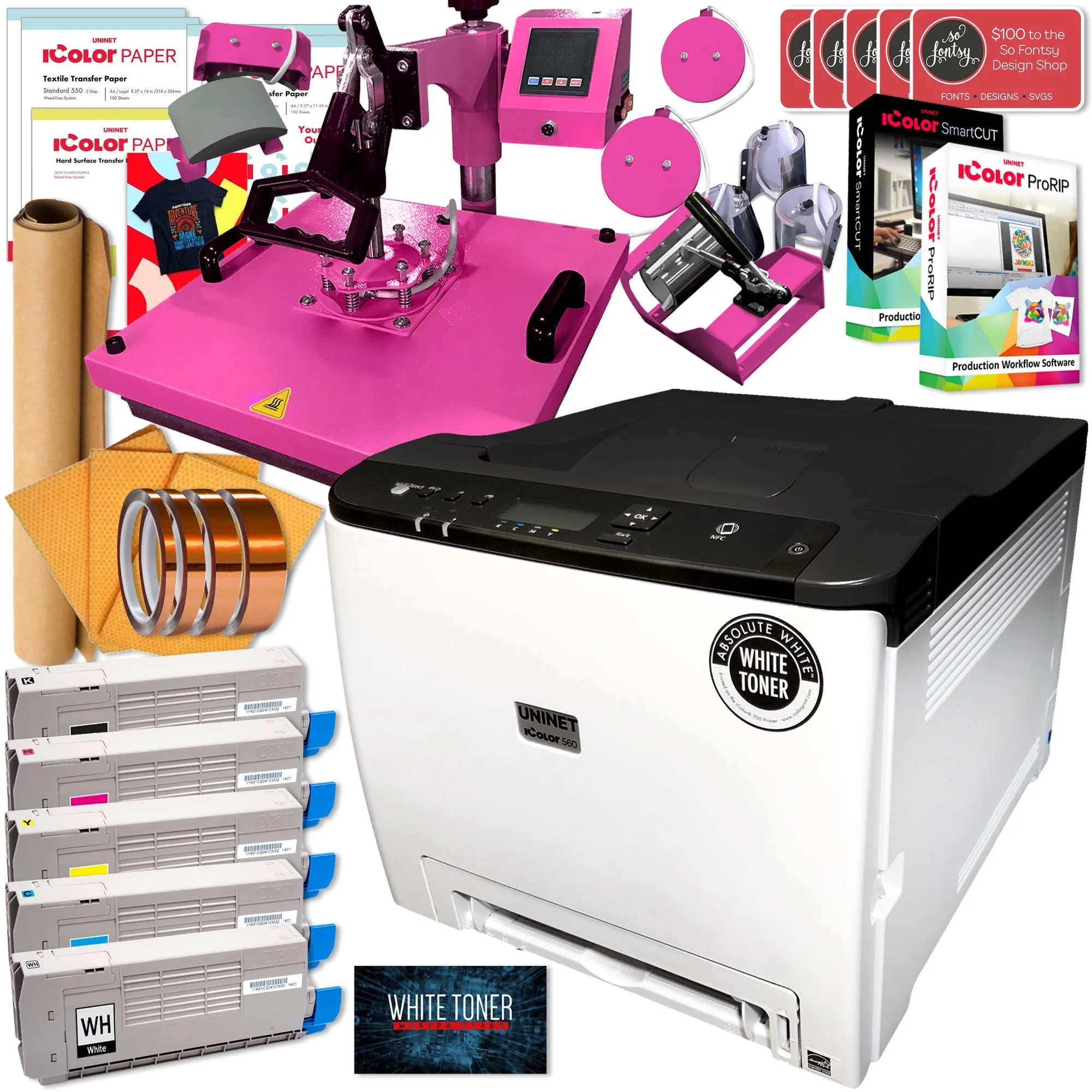 Uninet IColor 560 Business Bundle w/ 8-in-1 Heat Press, Media, $1044 Software