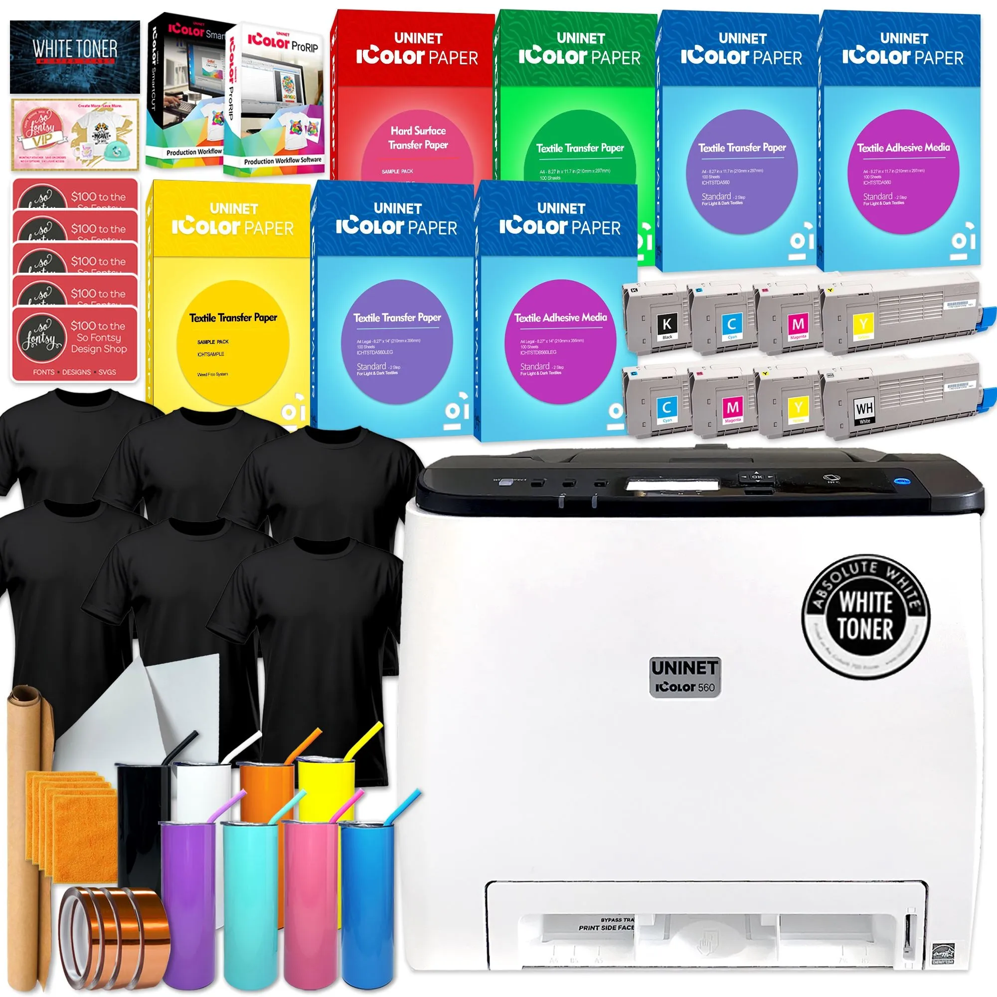 Uninet IColor 560 White Toner Printer Business & Toner Bundle w/ Media, $1044 Software