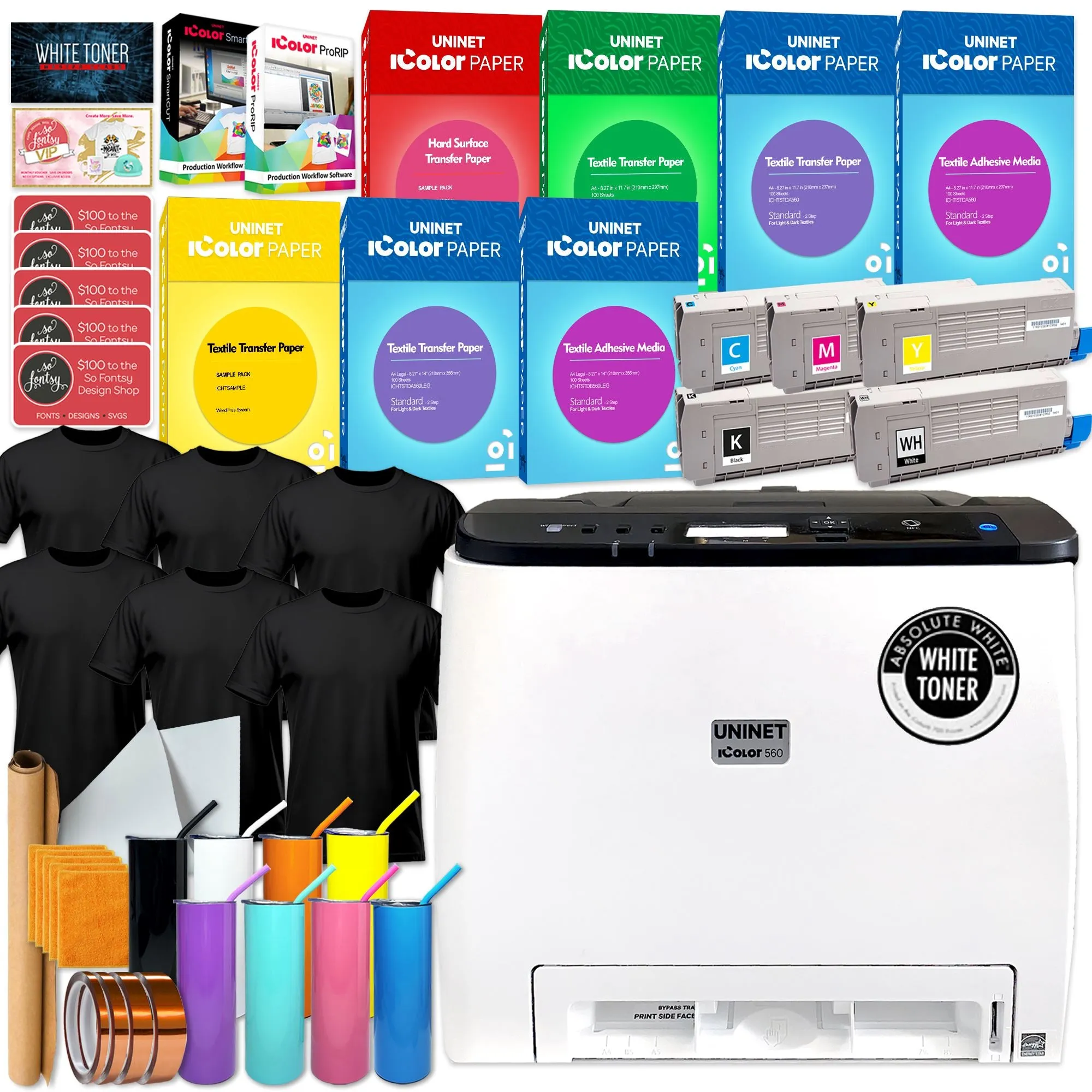 Uninet IColor 560 White Toner Printer Business Bundle w/ Media, $1044 Software