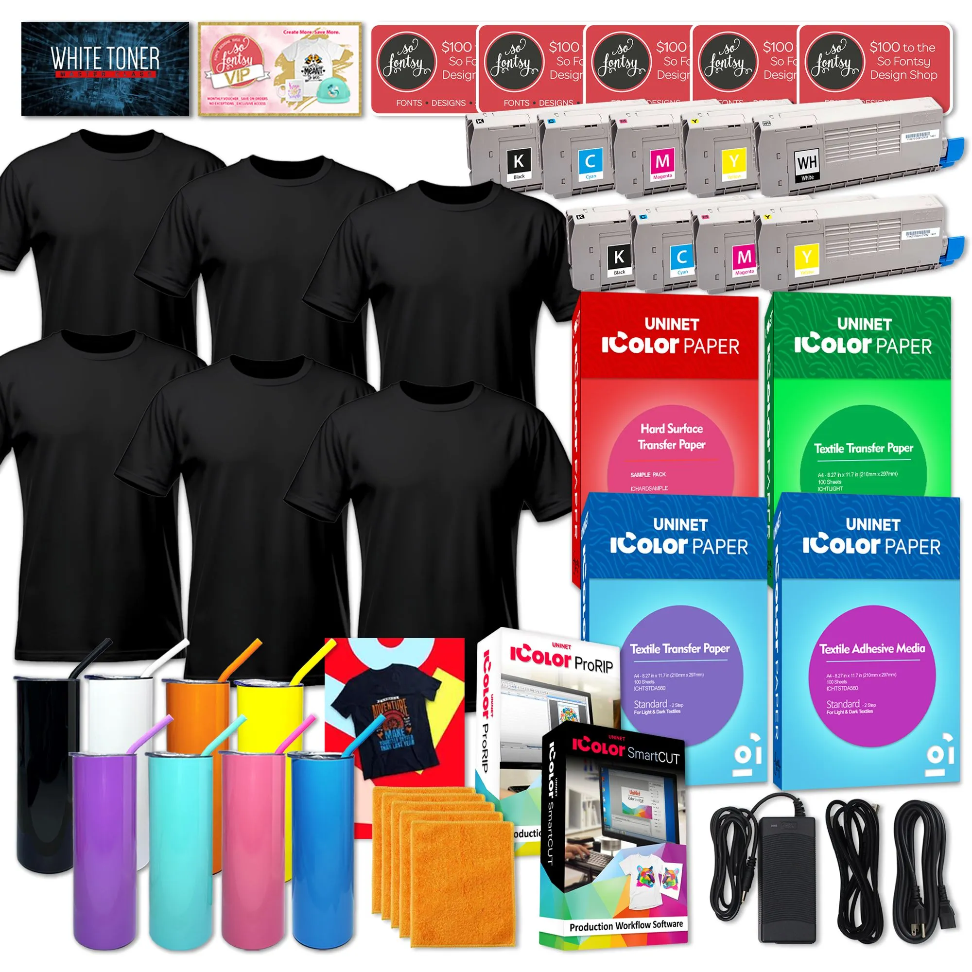 Uninet IColor 560 White Transfer Printer Double Toner Bundle, $1044 Software