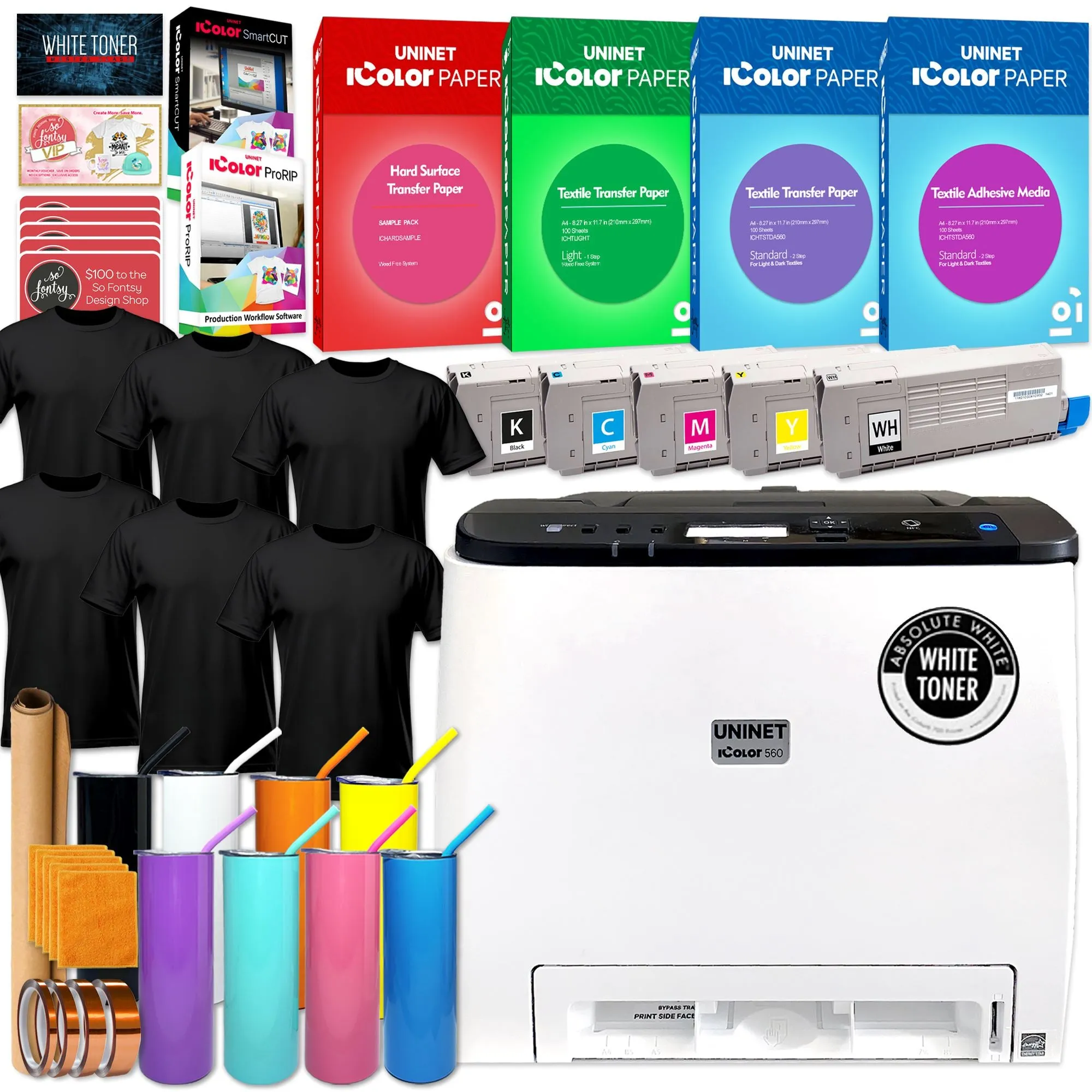 Uninet IColor 560 White Transfer Printer w/ Textile Bundle, $1044 Software