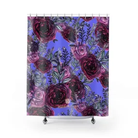 Violet Purple Rose Shower Curtains, Rose Floral Print 71"x74" Bath Curtains-Printed in USA