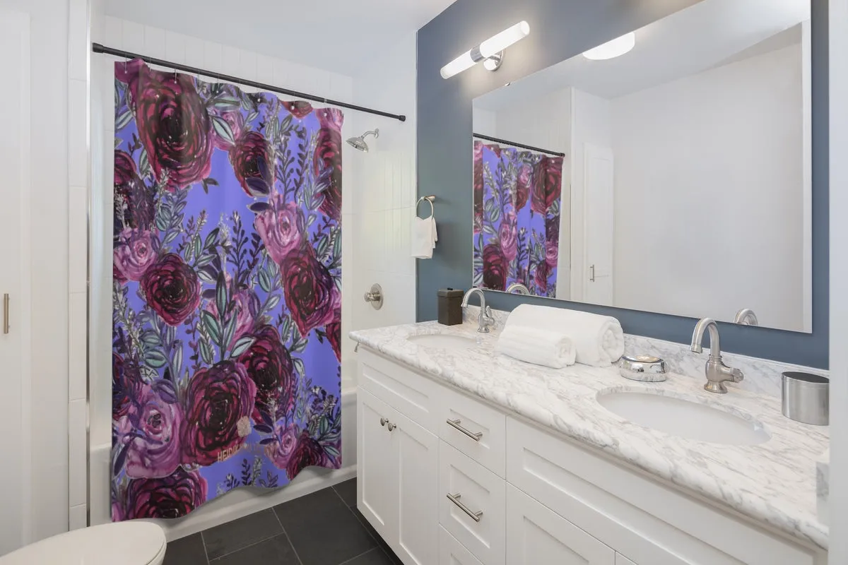 Violet Purple Rose Shower Curtains, Rose Floral Print 71"x74" Bath Curtains-Printed in USA