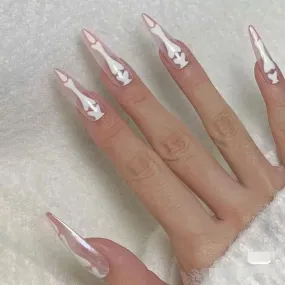 Wenkouban-Helloween sminken 10Pcs Gothic Bones Handmade Press-On Nails Glossy Long Almond Full Cover Fake Nail Tip for Women&Girls Halloween,party Wear