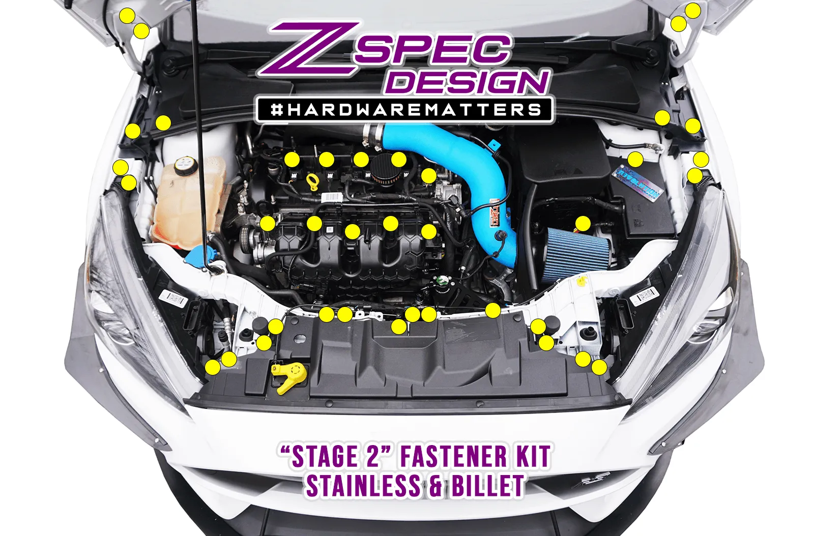 ZSPEC "Stage 2" Dress Up Bolts® Fastener Kit for Ford Focus RS & ST, Stainless & Billet