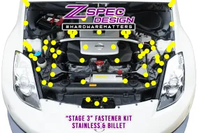 ZSPEC "Stage 3" Dress Up Bolts® Fastener Kit for Nissan 350z DE/HR  10mm Longer Plenum Bolts, Stainless & Billet