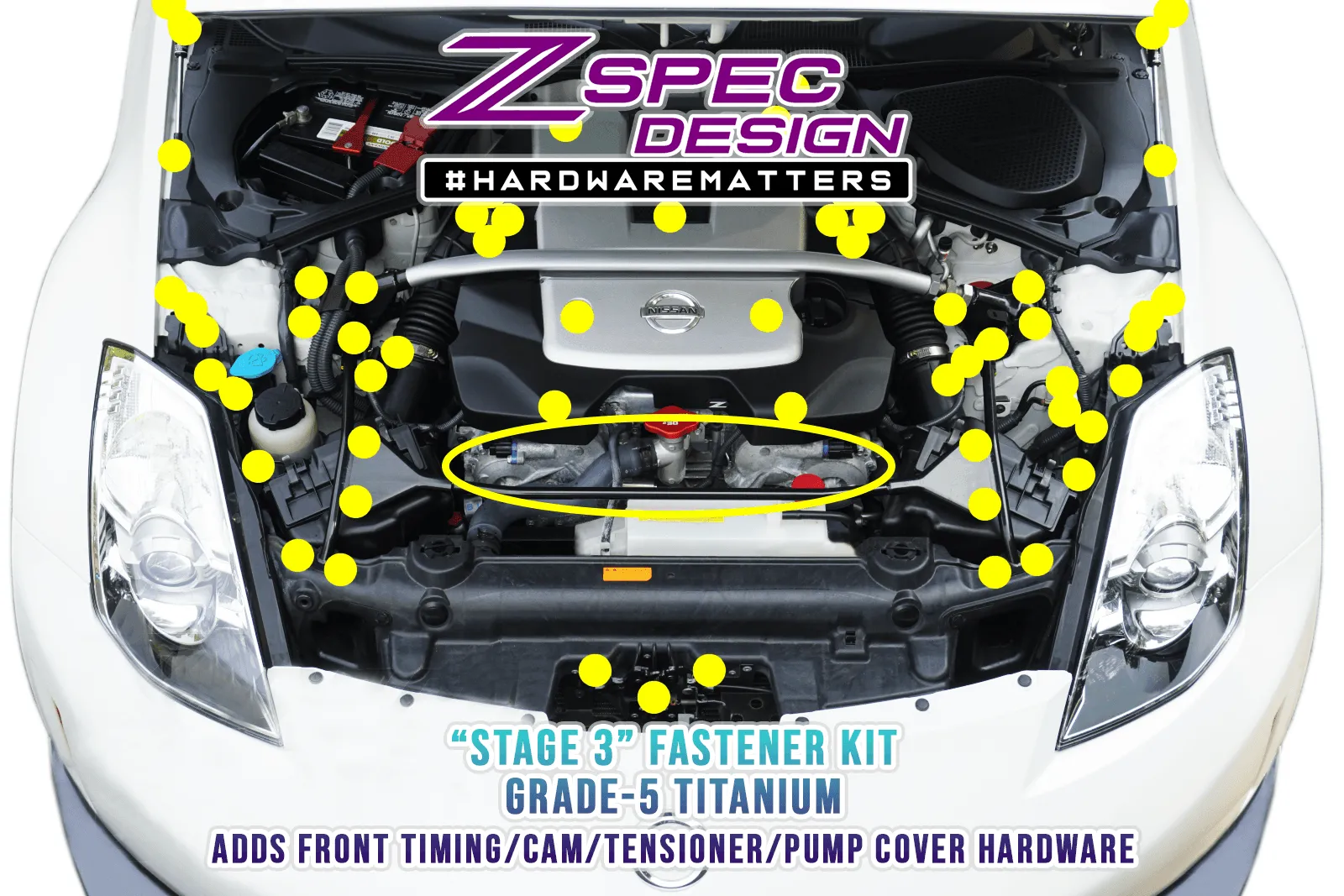ZSPEC "Stage 3" Dress Up Bolts®/Fastener Kit for '03-'08 Nissan 350z DE & HR, Titanium